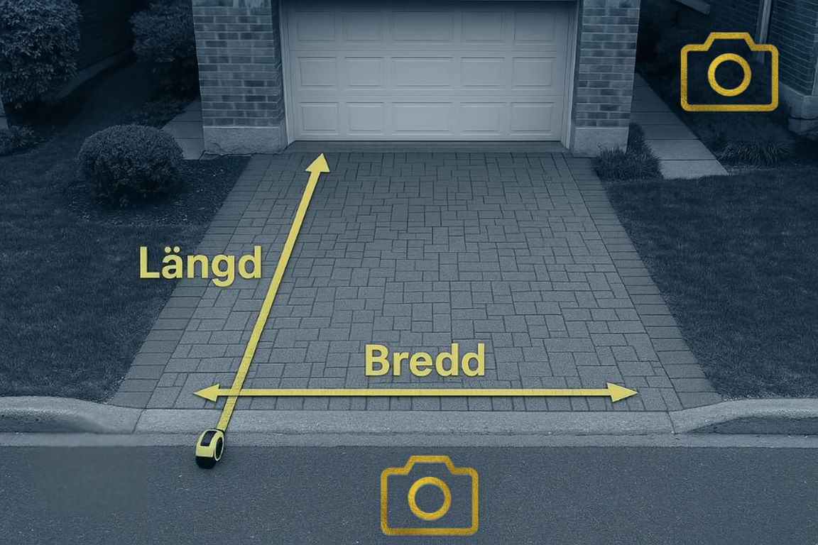 Exempelbild – mät bredd och längd, foto framifrån och snett från sidan